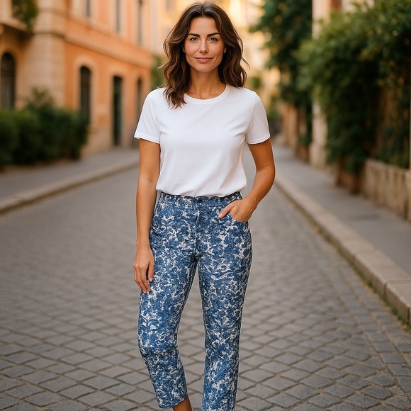 Talbots Floral Print ankle Pants in Blue and white sz 8 Euc, 016 - Picture 4 of 4